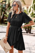Elegant Pleated Round Neck Butterfly Sleeve Ruffled Belted A Line Mini Dress